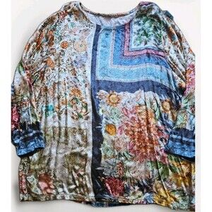 Soft Surroundings Ashbury Velvet Floral Boho Long Sleeve Tunic Top Sz 3X EUC